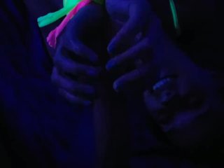 Glow in the_Dark Blowjob and Sockjob with_Hands and Feet Tied_Up