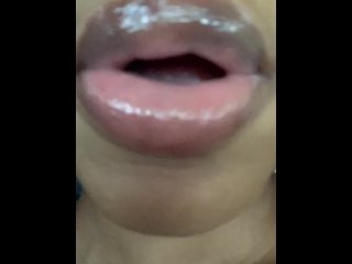 exclusive, big lips eating, glossy lips, solo female