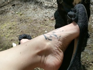 Pixie Nixx in Public, Removing Flats to Show her Dirty Feet in the Woods!