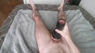 An intense fleshlight creampie, then rubbing my dick gravy all over my body