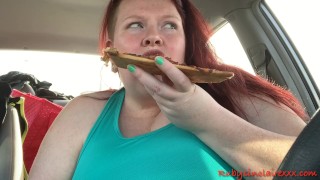 BBW Overindulging In Shame-Inducing Food While Driving