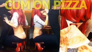 Gorgeous Redhead In Orange Stilettos Wants A Little Sex With Her Pizza