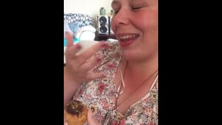 Sexy blonde British bbw loves feeding herself dessert