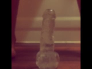 Ebony Milf Rides Clear Dildo Until She_Squirts All Over Floor