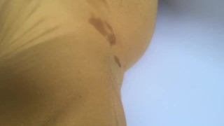 Pissing In Tight Yellow Pants While Cumming