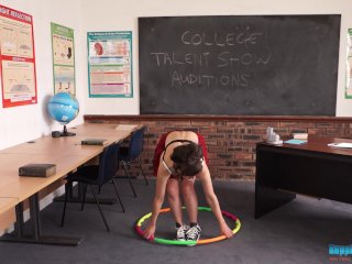 Sexy Brunette Babe Kate Shows Off Her HUGE NATURALS and HAIRY PUSSY