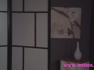 Lesbea Beautiful Ebony teen shares dildo orgasms with Euro brunette