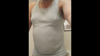 Gray t shirt and cum