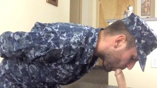 Throat Training A Hogtied Navy Guy