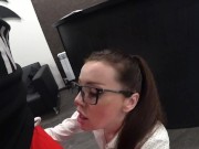 Preview 3 of Beautiful secretary pleased angry customer with hot blowjob at reception