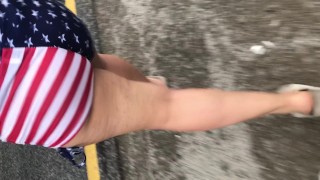 Wife in American Flag booty shorts cheeks out booty jiggling
