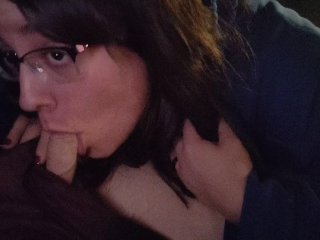 nerdy girl glasses, voyeur, voyeur blowjob, sloppy head