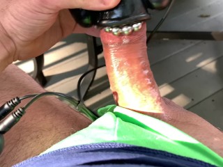Ruined Orgasm Toying on Parents Deck before Company Cums over