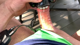 Ruined orgasm Toying on parents deck before company cums over