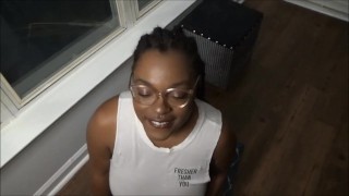 Thick Ebony Girlfriend Sucks Cock As Neighbors Watch