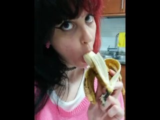 chupar platano, solo female, banana licking, food eating