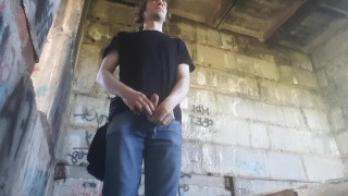 Outdoor Wanking And Cum In A Derelict Structure