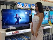 Preview 2 of The girl chooses a TV in the store and shows her pussy along the way