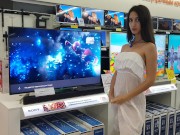 Preview 4 of The girl chooses a TV in the store and shows her pussy along the way