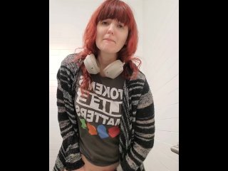 Redhead WearingPussy Plug All Day At Work And Cumming In_Bathroom