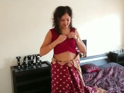 Indian red saree Bhabhi caught watching porn by Devar fuck desi hindi audio jabardasti bf
