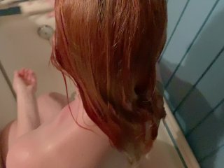 SHAMPOO HAIRJOB: Jerk Off Cock_with My Wet Ginger_Hair Big_Tits Redhead