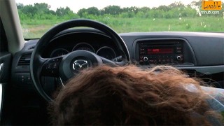 Risky blowjob in a car with amazing massive cumshot