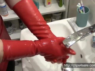 glove fetish, czech, red latex gloves, red latex