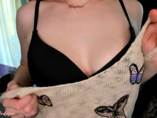 Cute Redhead ShowsTits and Teases in Black_Bra