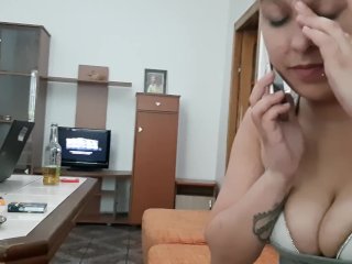 She Sucks Her While She_Talks to Her Boyfriend on_the Phone