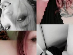 Tattooed light skinned woman with big tits playing in lingerie in bathroom