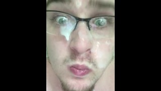 After the Shot | Big Sticky Glasses Facial. Thick Dripping Cum ; p