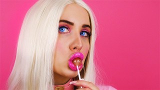 Lollipop Tease And Lipstick Application With Big Fake Lips Barbie Doll