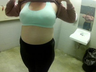 MistressTatu Flash Big Tits in Men's Room!!!!