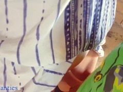 Cute girl asks to cum in panties at a construction site