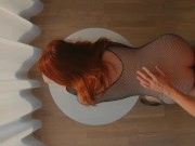 Preview 4 of He Cums Too Fast Fucking me Doggy in Fishnet Bodysuit | Ginger Redhead Teen