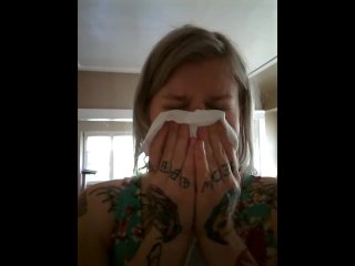 sneeze, nose blowing fetish, girl sneezing, tattooed women