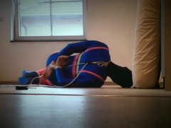 Selfbondage in pink and blue lycra