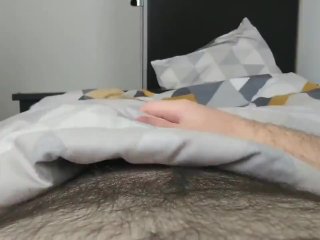 Very hairy young cub playing with morning wood