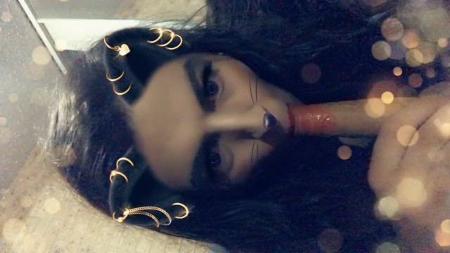 Cute trans girl suck dildo with Snapchat filter