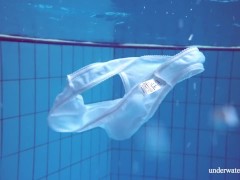 Hot hairy brunette teen in the pool naked