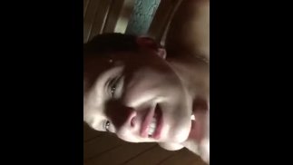 My master slaps my big tits, facefucks me and chokes me in public sauna.