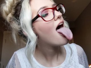 drool, blonde, boobies, long tongue