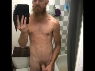 masturbation, bathroom mirror, red head, mature