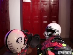 Video Football Fanatic Lesbians fuck in the locker room!