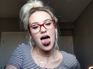 very long tongue, solo female, blonde, horny