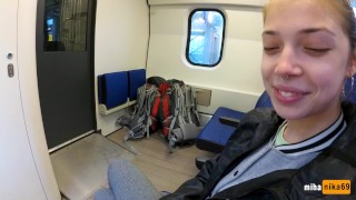 Mihanika69'S Real Public Blowjob In A Train POV Oral Creampie