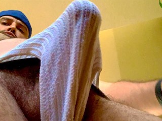 Hairy Muscle Daddy Erect Cock in Sweaty Gym Jockstrap