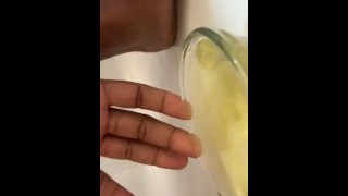 Phat pussy Pee in the clear bowl