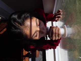 HOME ALONE HORNY DESI SLUT_SUCKS AND FUCKS DILDO ON WINDOW